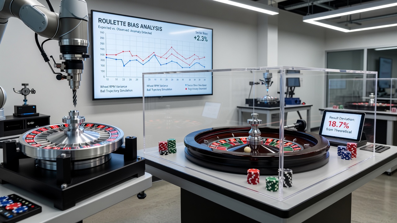 Technician using laser measurement tools on a roulette wheel rotor in a controlled factory environment