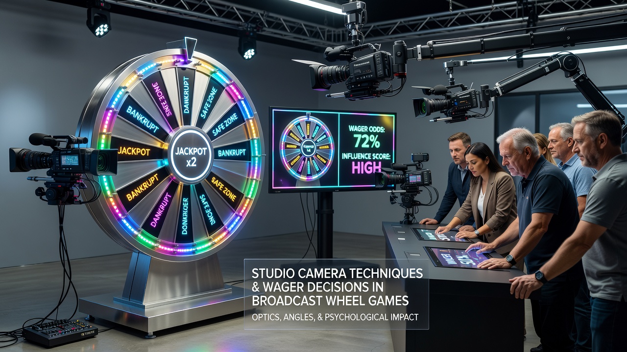 Camera operator adjusting angles during a live wheel game broadcast